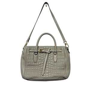 Aimee Kestenberg Dani Quilted Gray Leather Tote Shoulder Bag Gold Hardware